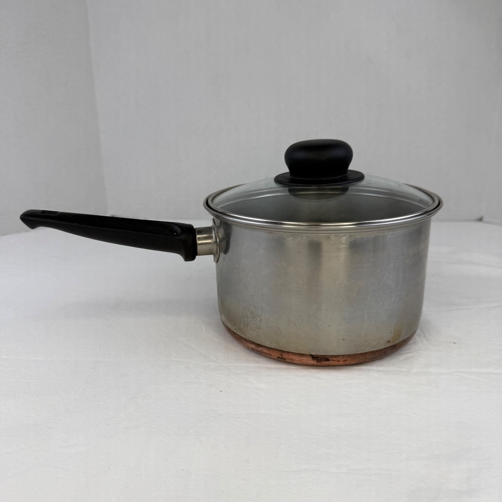 Vintage Revere Ware Copper Bottom Saucepan with Glass Lid 7 Inch Penneys